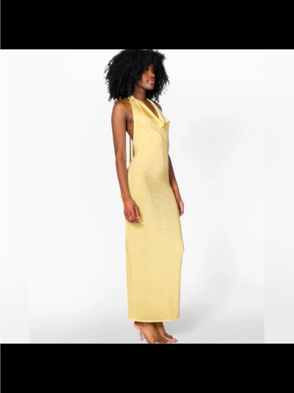 Cowl-Neck Halter Yellow Maxi Dress